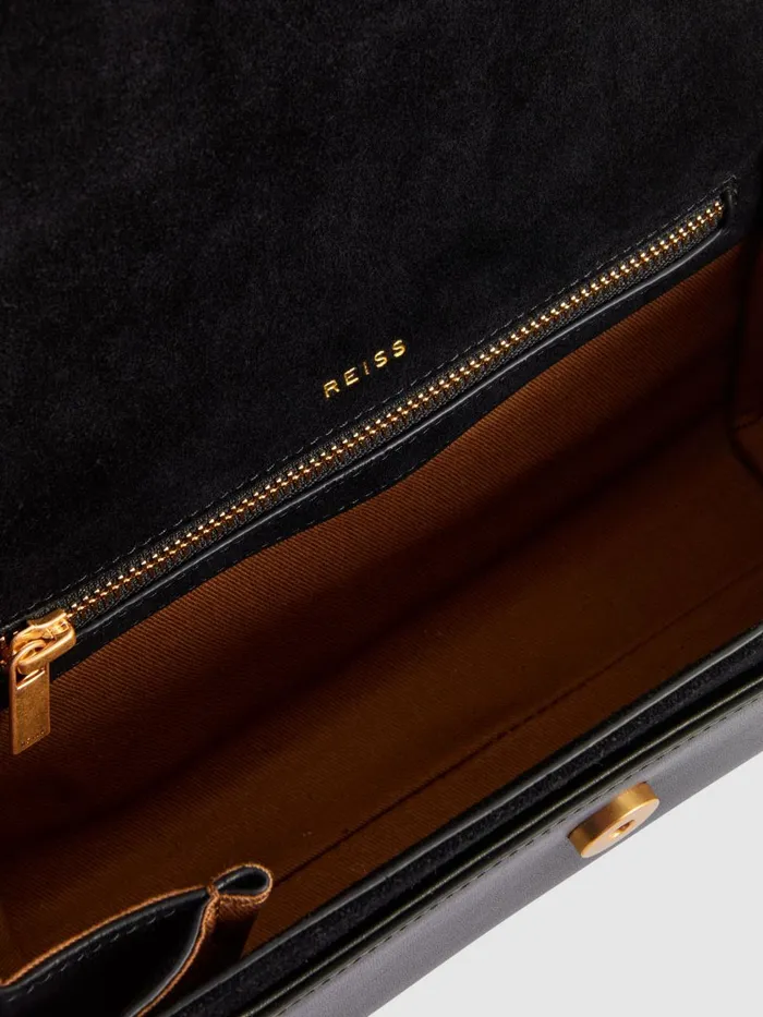 Women Reiss Bags Ivy Leather Raffia Baguette Bag Black