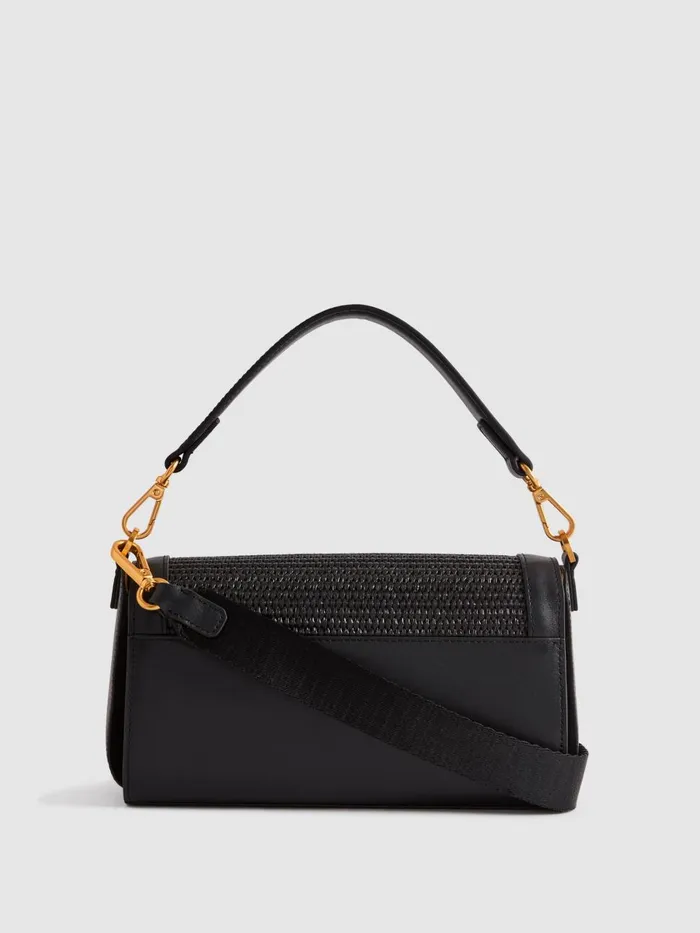 Women Reiss Bags Ivy Leather Raffia Baguette Bag Black