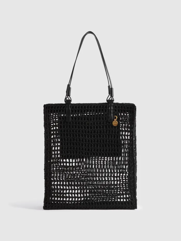 Women Reiss Bags Raya Waxed Woven Tote Bag Black