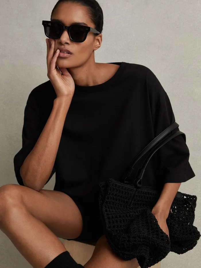 Women Reiss Bags Raya Waxed Woven Tote Bag Black