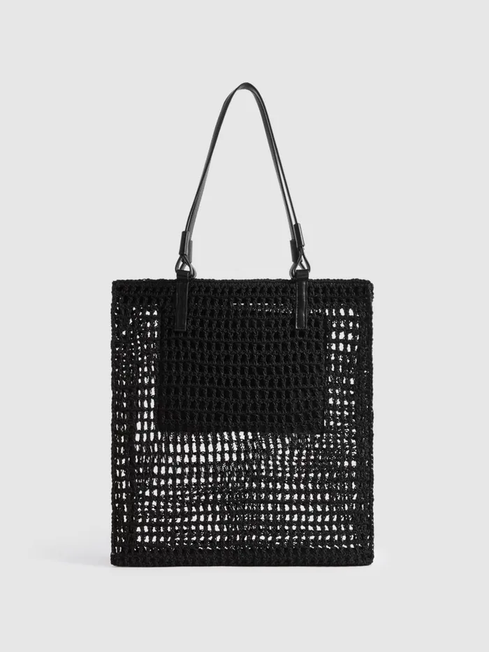 Women Reiss Bags Raya Waxed Woven Tote Bag Black