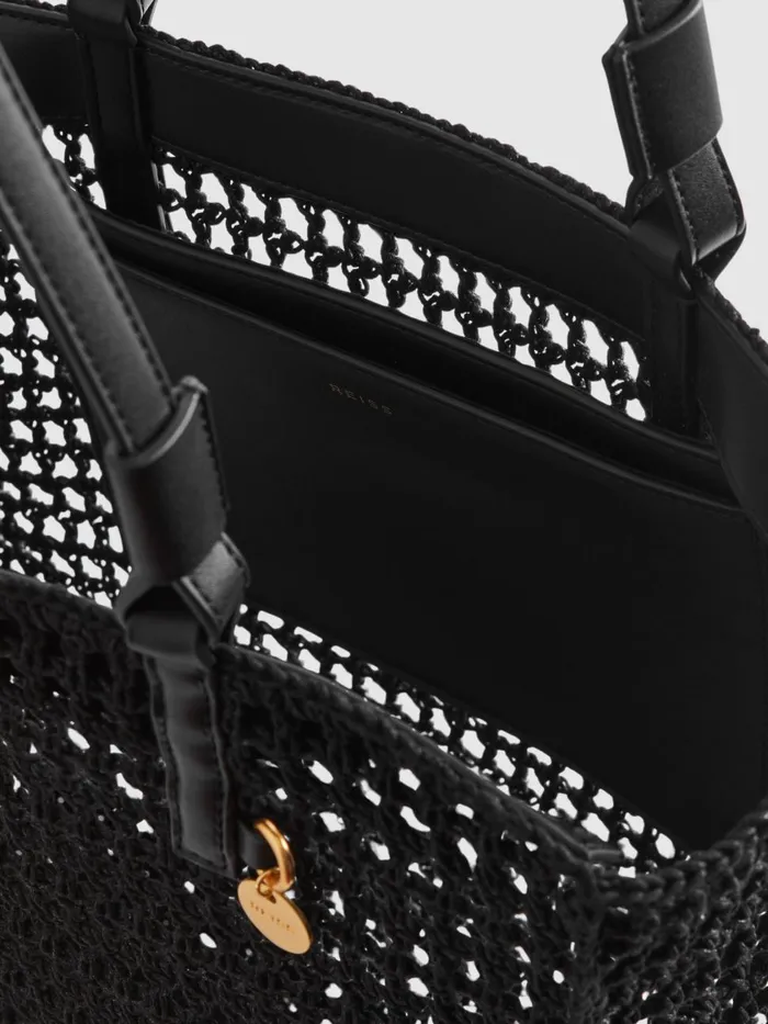 Women Reiss Bags Raya Waxed Woven Tote Bag Black