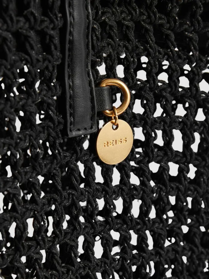 Women Reiss Bags Raya Waxed Woven Tote Bag Black