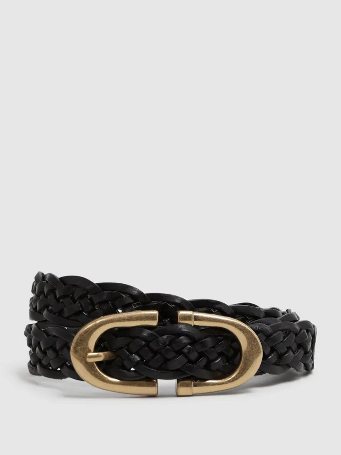 Women Reiss Belts Bailey Woven Leather Horseshoe Belt Black