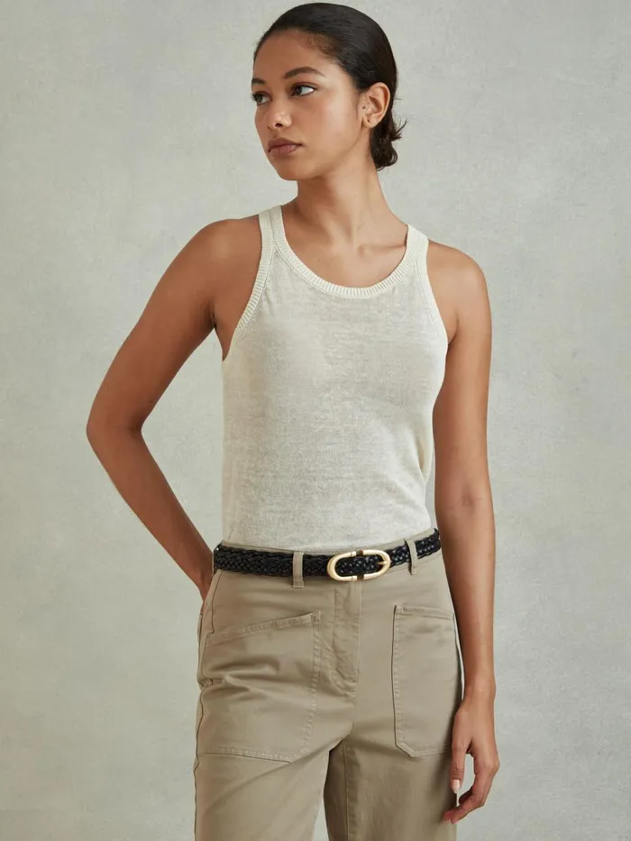 Women Reiss Belts Bailey Woven Leather Horseshoe Belt Black