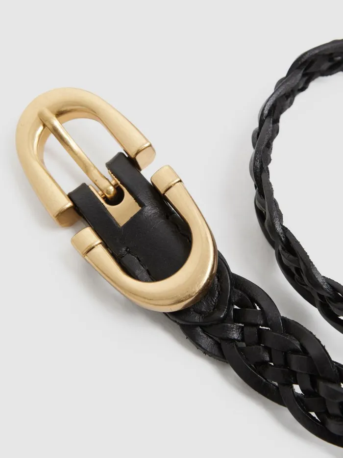 Women Reiss Belts Bailey Woven Leather Horseshoe Belt Black