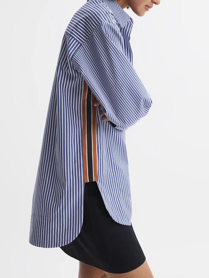 Women Reiss Blouses and Shirts Danica Oversized Cotton Side Stripe Shirt Bluewhite