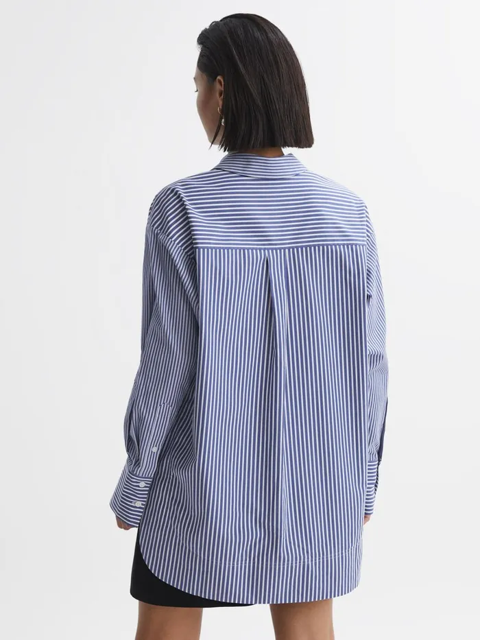 Women Reiss Blouses and Shirts Danica Oversized Cotton Side Stripe Shirt Bluewhite
