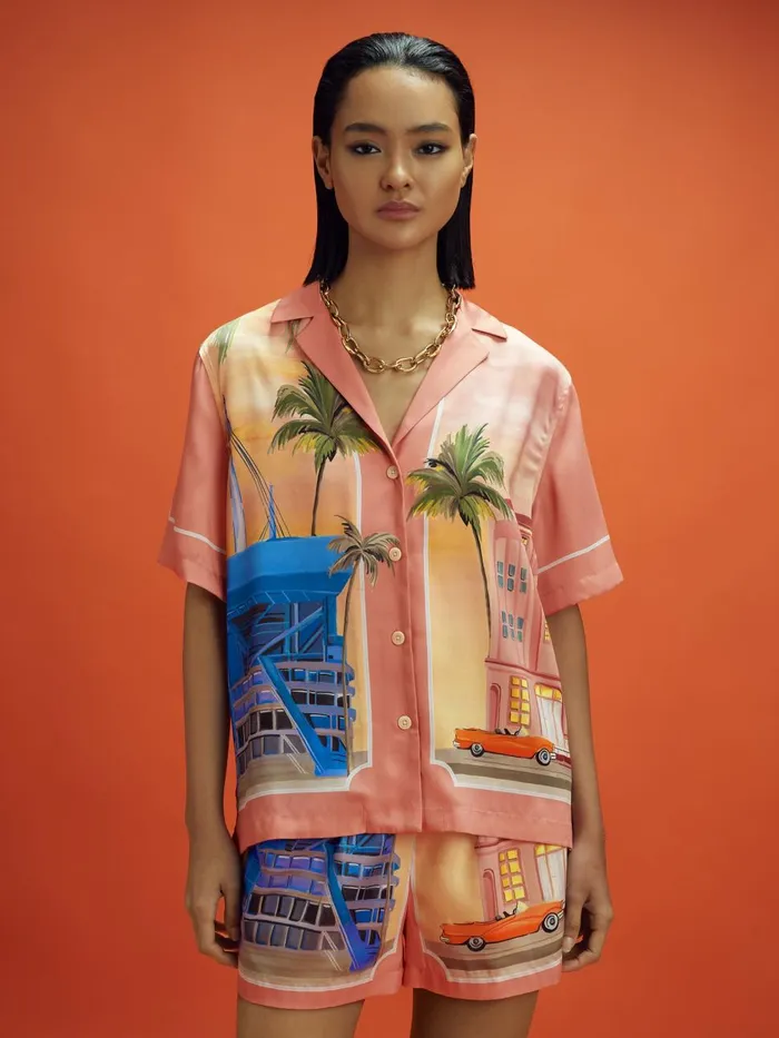 Women Reiss Blouses and Shirts F1 Miami Drawstring Shirt Pink Multi