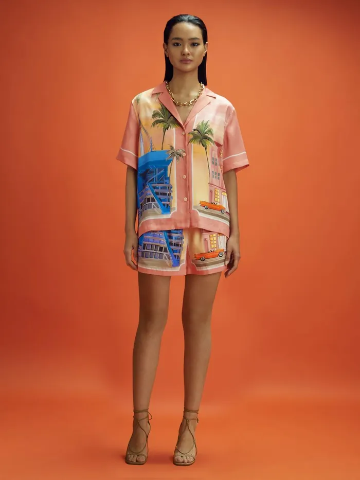 Women Reiss Blouses and Shirts F1 Miami Drawstring Shirt Pink Multi