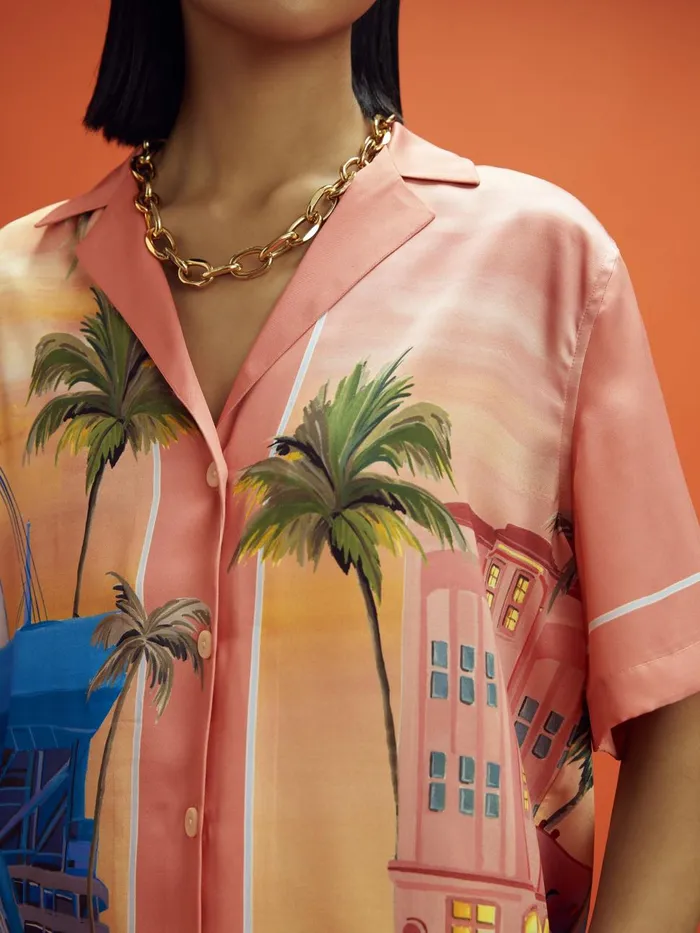 Women Reiss Blouses and Shirts F1 Miami Drawstring Shirt Pink Multi