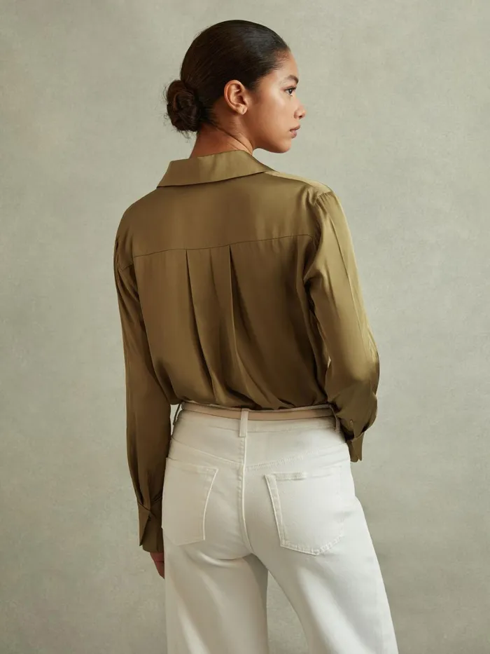 Women Reiss Blouses and Shirts Jasmine Fitted Layered Cuff Shirt Khaki