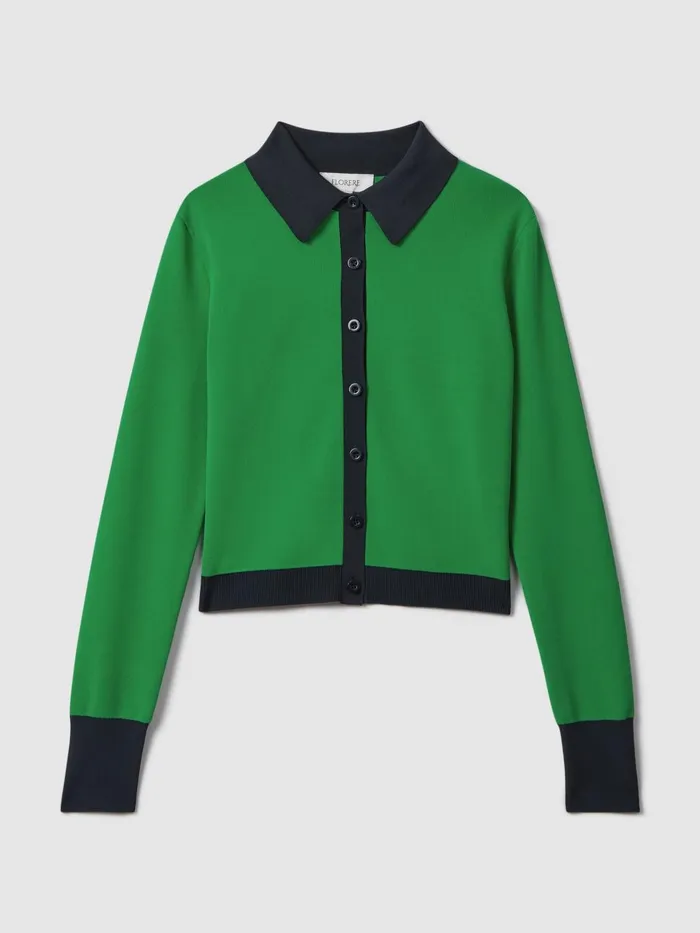 Women Reiss Brands Fitted Contrast Trim Cardigan Bright Green