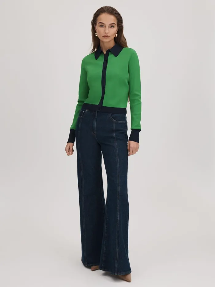 Women Reiss Brands Fitted Contrast Trim Cardigan Bright Green