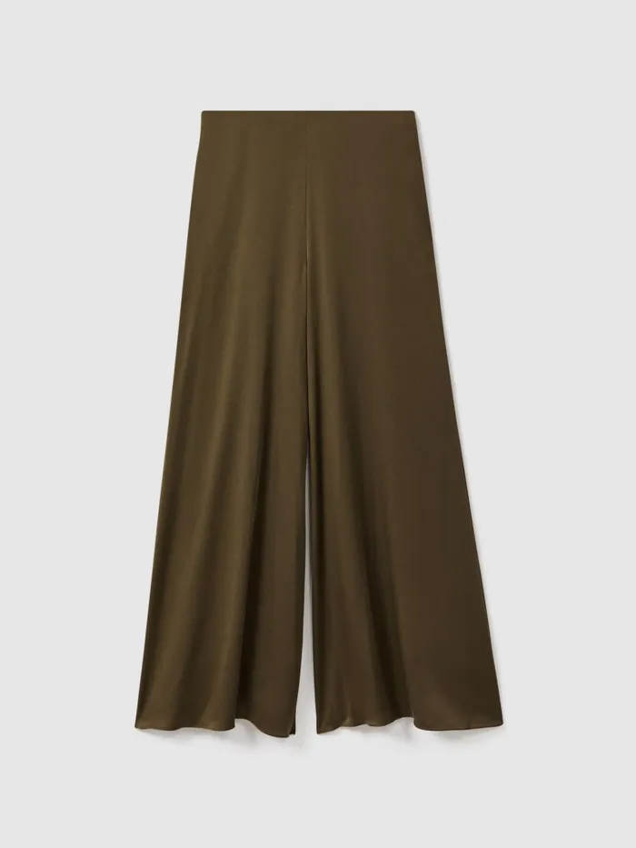 Women Reiss Brands Wide Leg Satin Trousers Dark Khaki