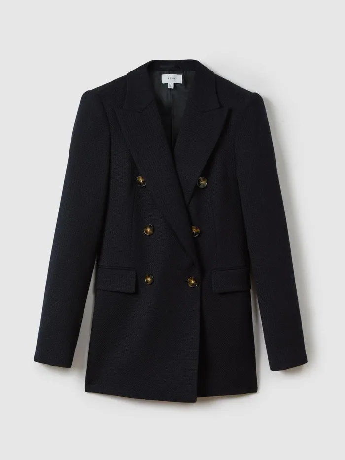 Women Reiss Coats Lana Tailored Textured Wool Blend Double Breasted Blazer Navy