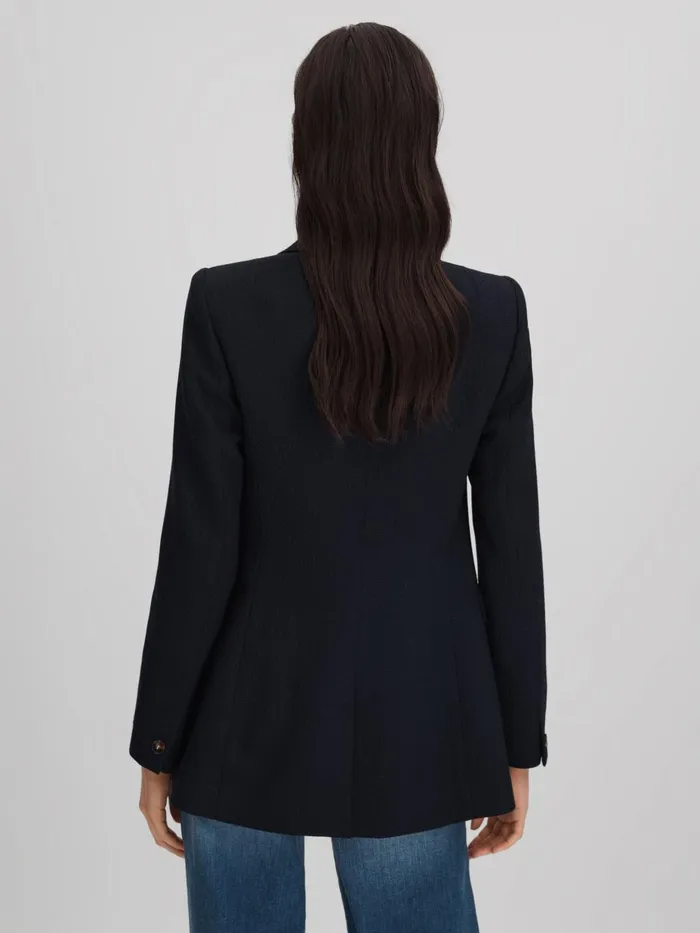 Women Reiss Coats Lana Tailored Textured Wool Blend Double Breasted Blazer Navy