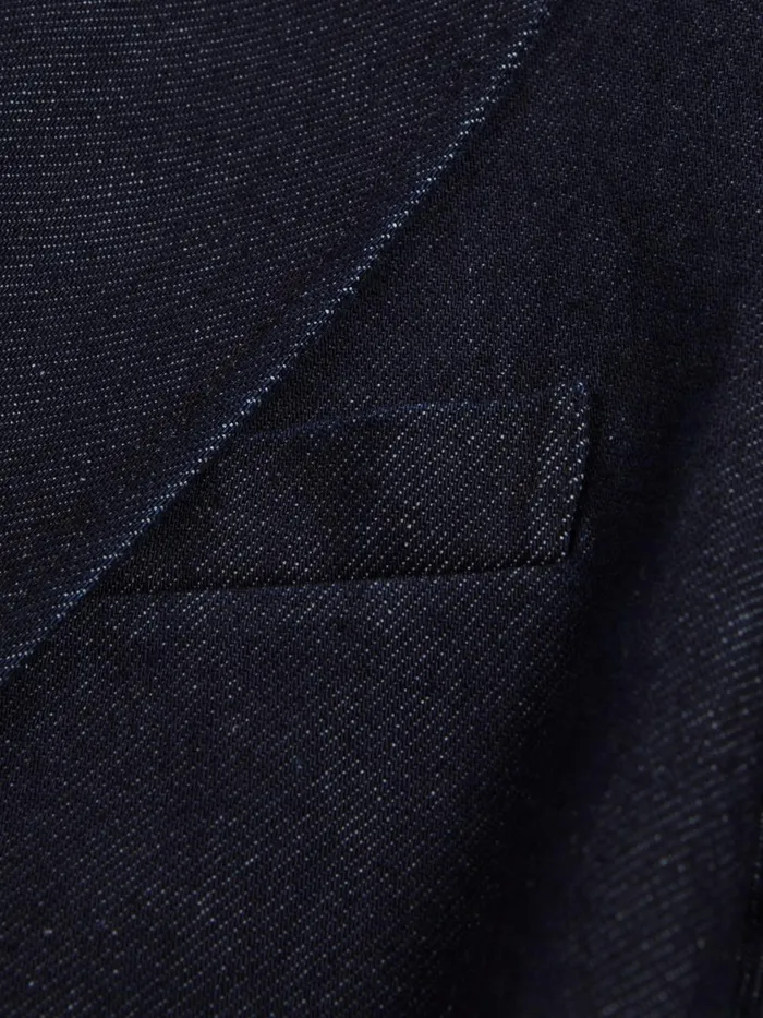 Women Reiss Coats Maya Double Breasted Denim Suit Blazer Dark Blue