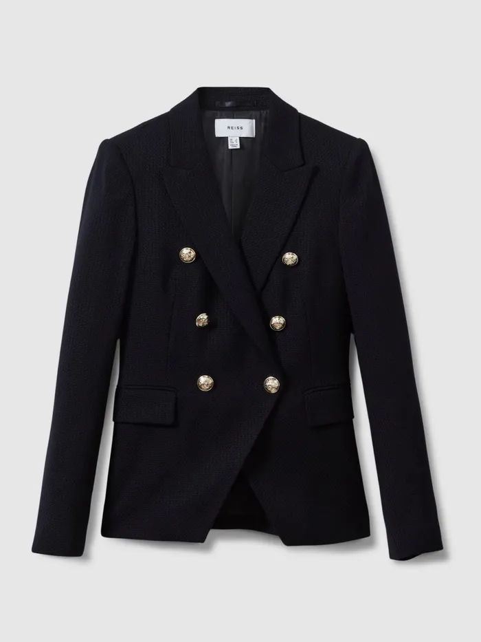 Women Reiss Coats Tally Tailored Fit Textured Double Breasted Blazer Navy