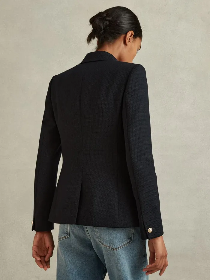 Women Reiss Coats Tally Tailored Fit Textured Double Breasted Blazer Navy