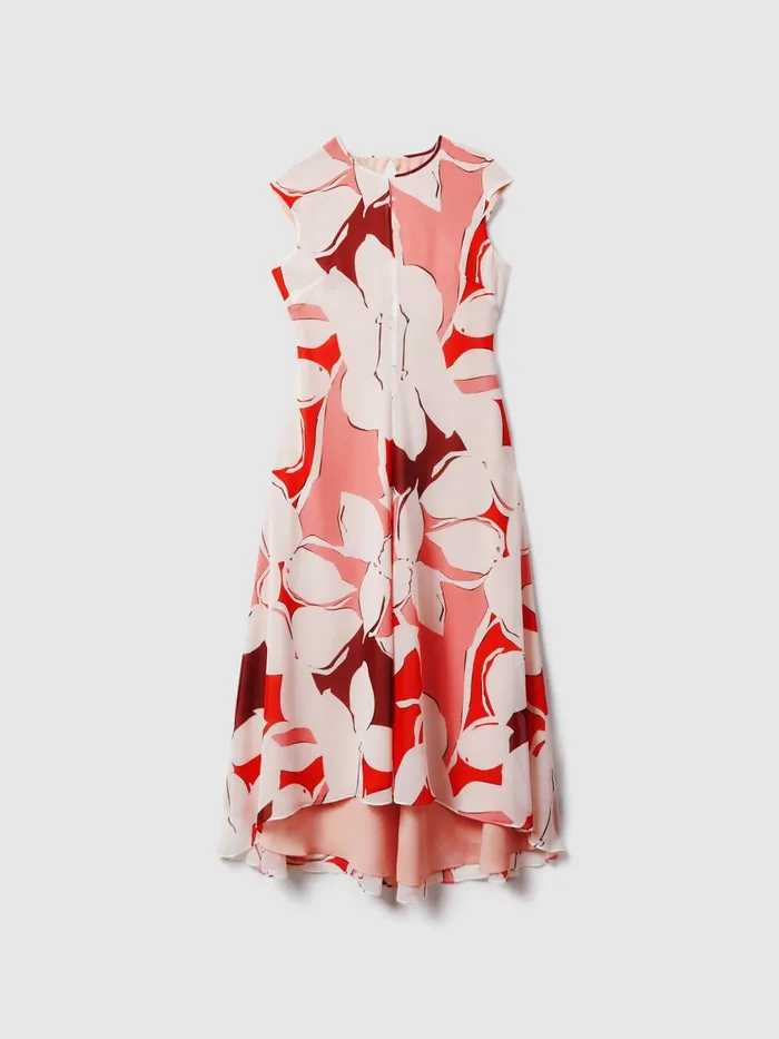 Women Reiss Dresses Becci Printed Open Back Midi Dress Red