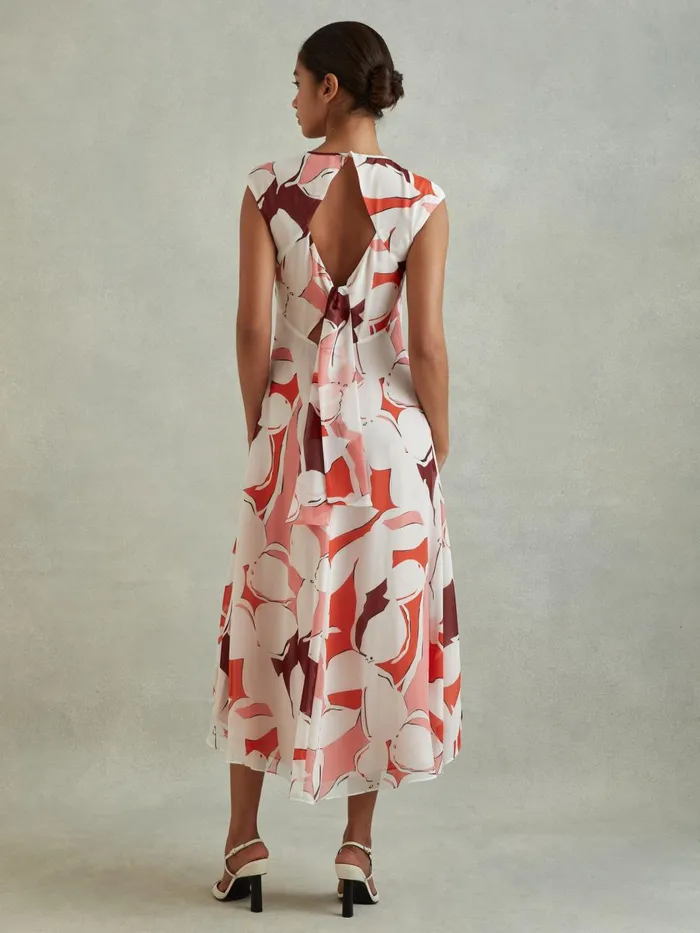Women Reiss Dresses Becci Printed Open Back Midi Dress Red