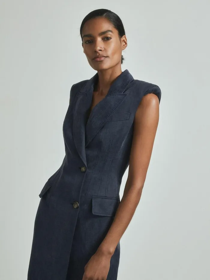 Women Reiss Dresses Cupro Tux Midi Dress Navy