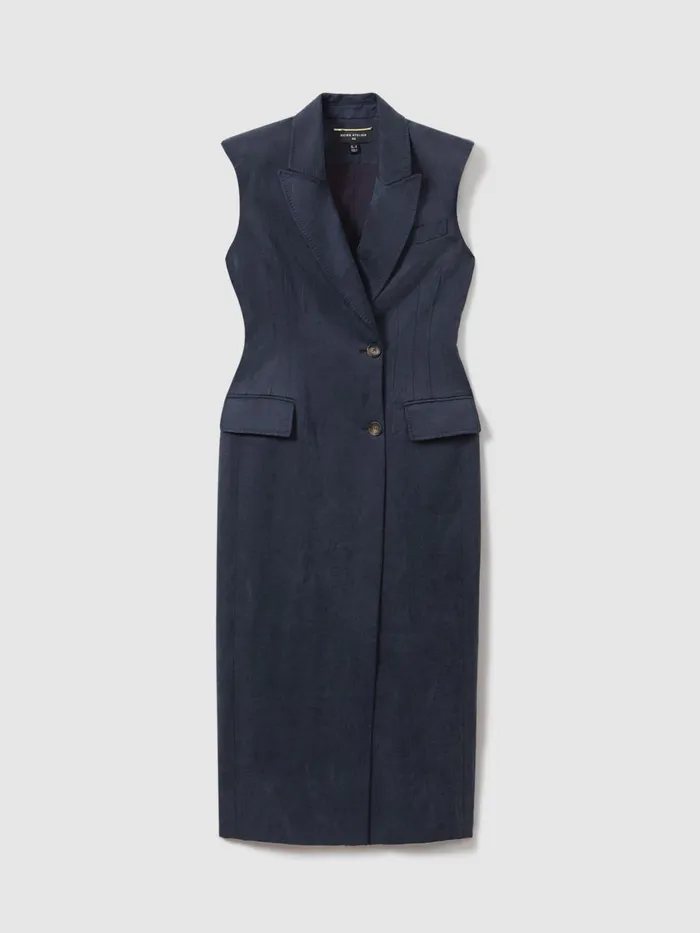 Women Reiss Dresses Cupro Tux Midi Dress Navy