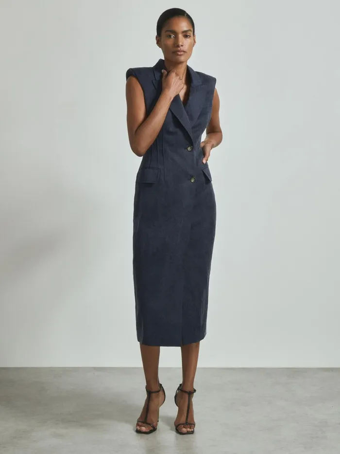 Women Reiss Dresses Cupro Tux Midi Dress Navy