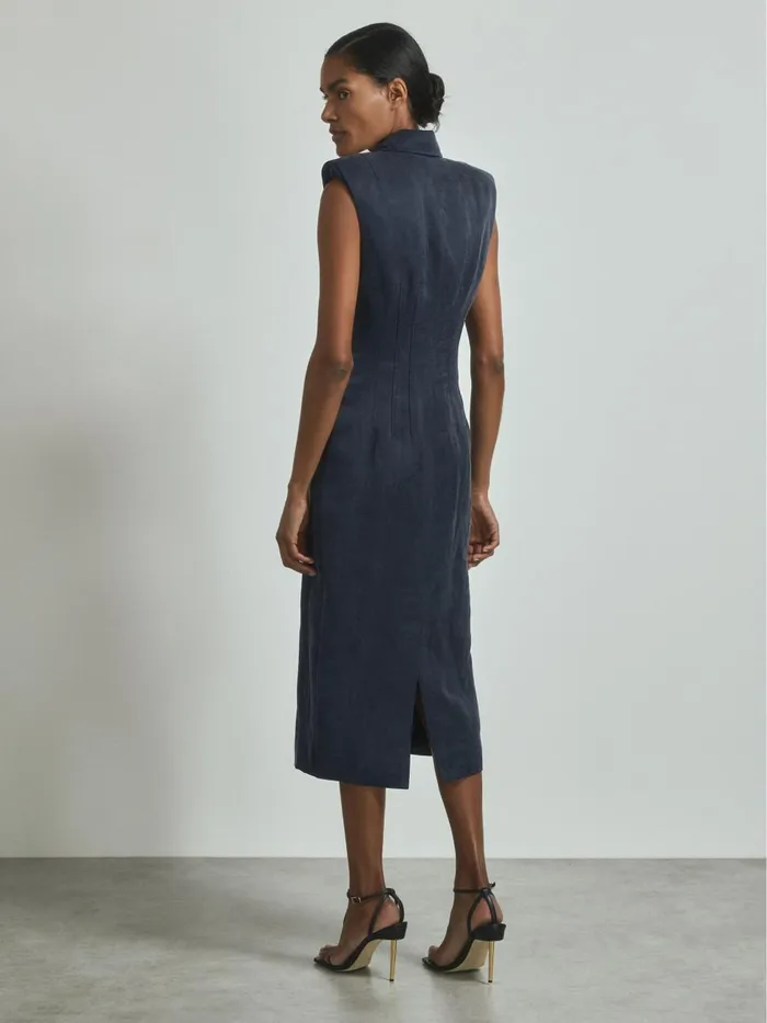 Women Reiss Dresses Cupro Tux Midi Dress Navy