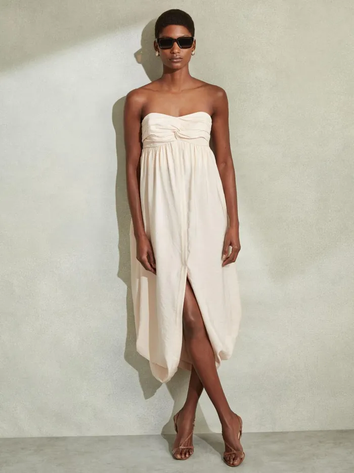 Women Reiss Dresses Evanna Bustier Bubble Hem Parachute Midi Dress Neutral