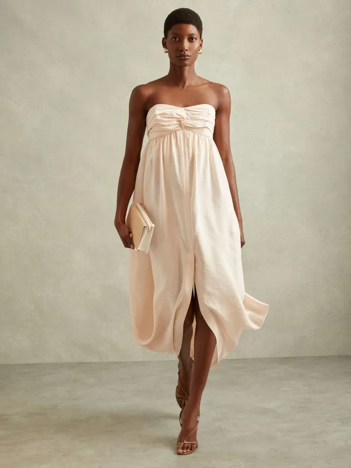 Women Reiss Dresses Evanna Bustier Bubble Hem Parachute Midi Dress Neutral
