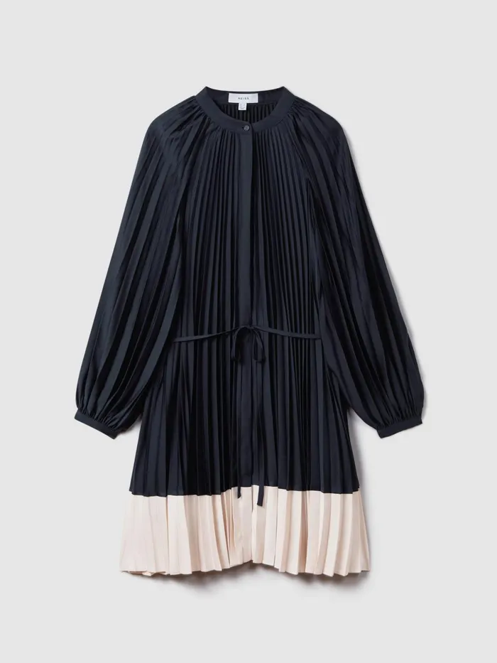 Women Reiss Dresses Gabby Pleated Colourblock Mini Dress Navyblush