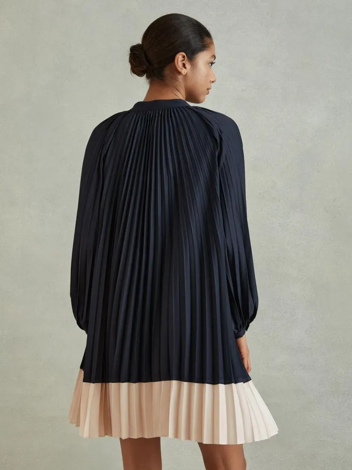 Women Reiss Dresses Gabby Pleated Colourblock Mini Dress Navyblush