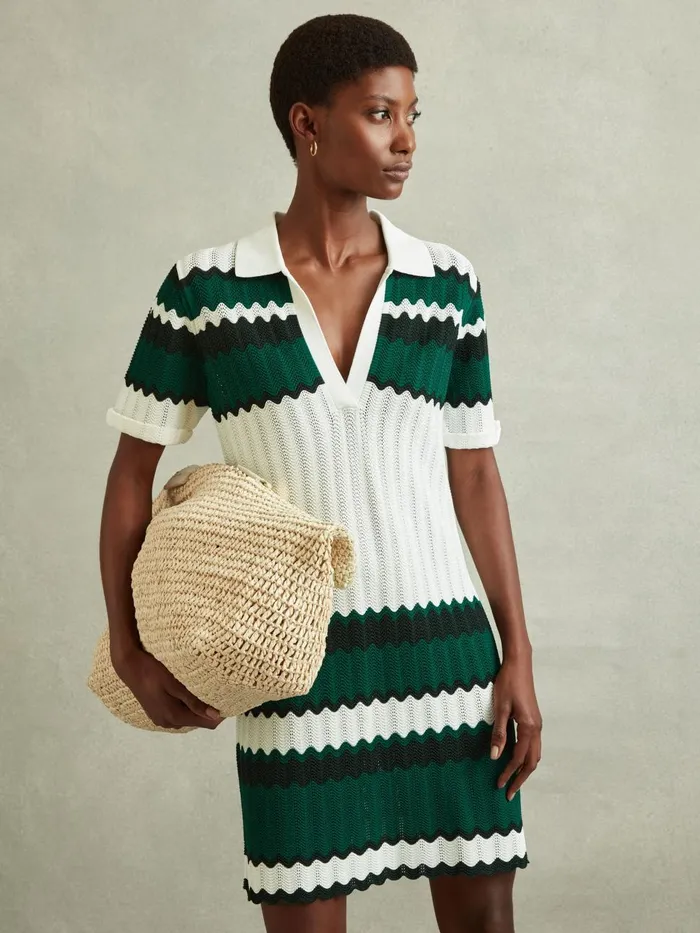 Women Reiss Dresses Malory Knitted Tunic Dress Greenwhite