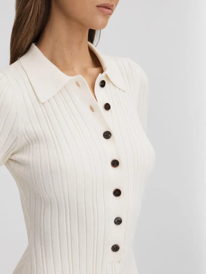 Women Reiss Dresses Quan Ribbed Cotton Mini Dress White
