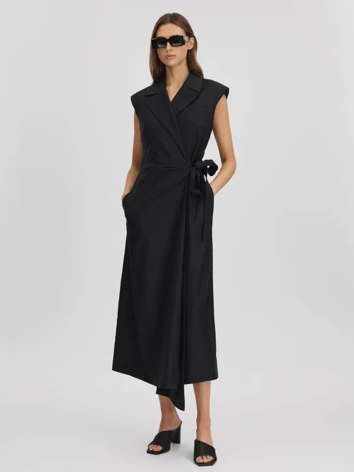 Women Reiss Dresses Quan Wrap Front Maxi Dress Black