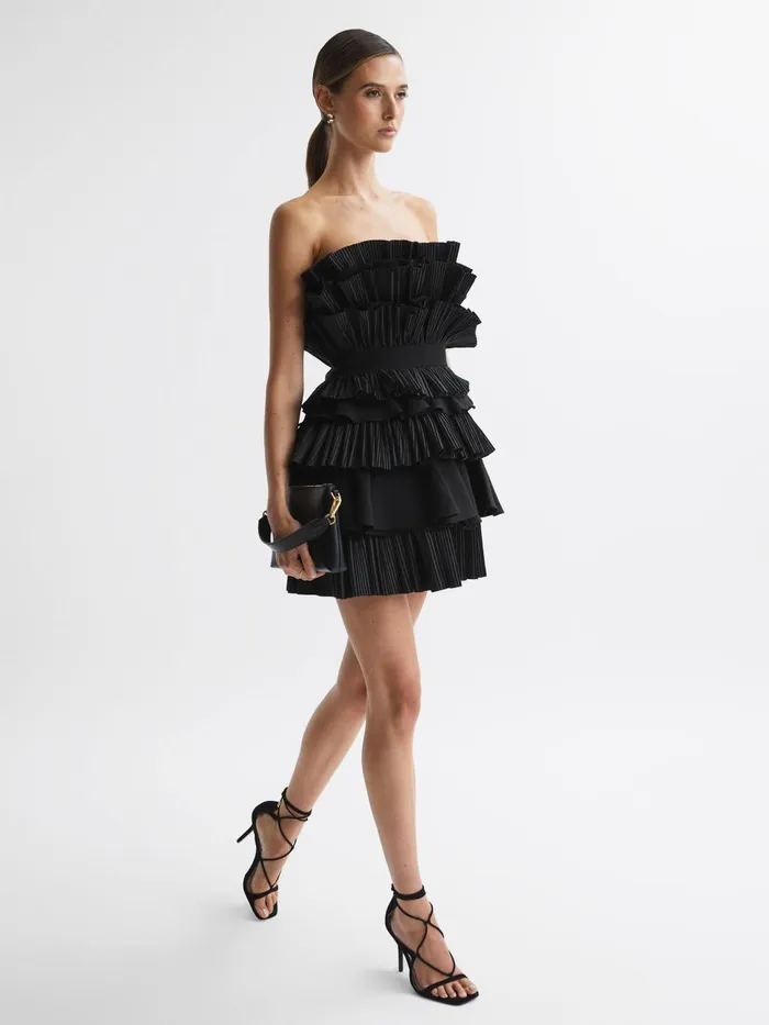 Women Reiss Dresses Strapless Tiered Mini Dress Black