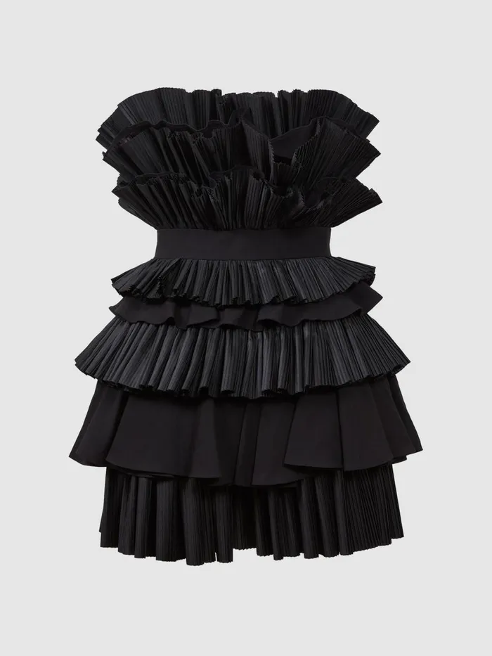 Women Reiss Dresses Strapless Tiered Mini Dress Black