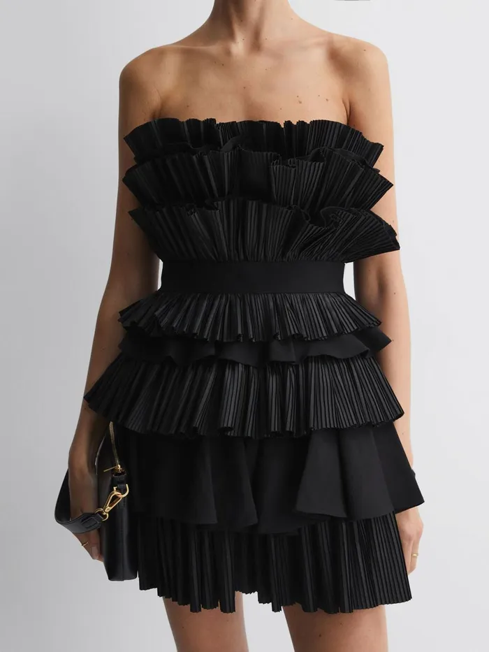 Women Reiss Dresses Strapless Tiered Mini Dress Black