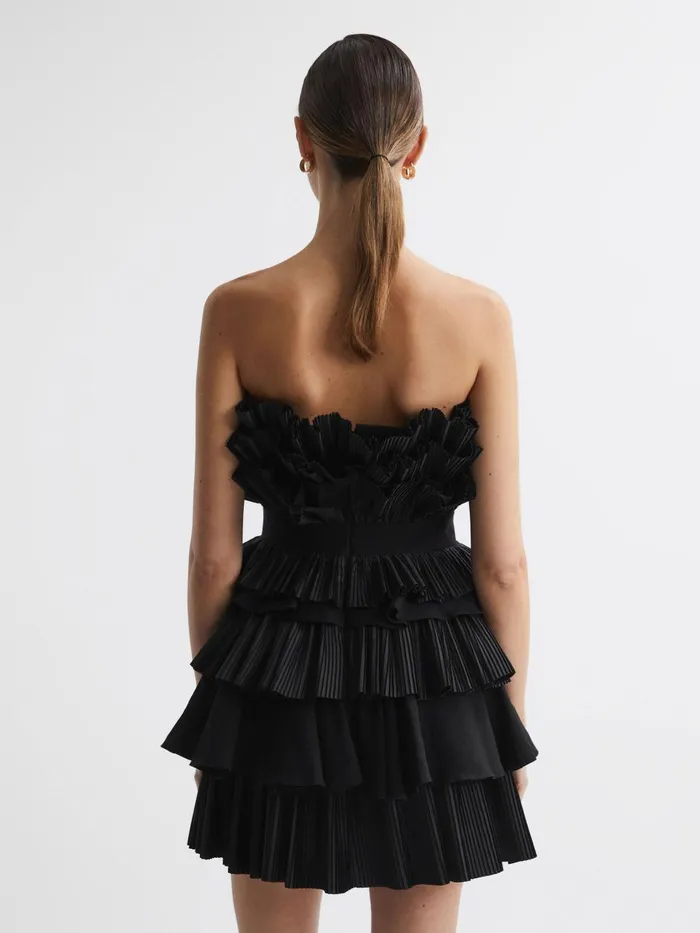 Women Reiss Dresses Strapless Tiered Mini Dress Black