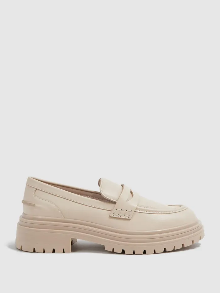 Women Reiss Flats Adele Leather Chunky Cleated Loafers Ecru