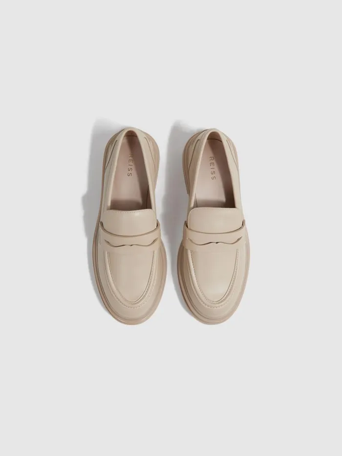 Women Reiss Flats Adele Leather Chunky Cleated Loafers Ecru