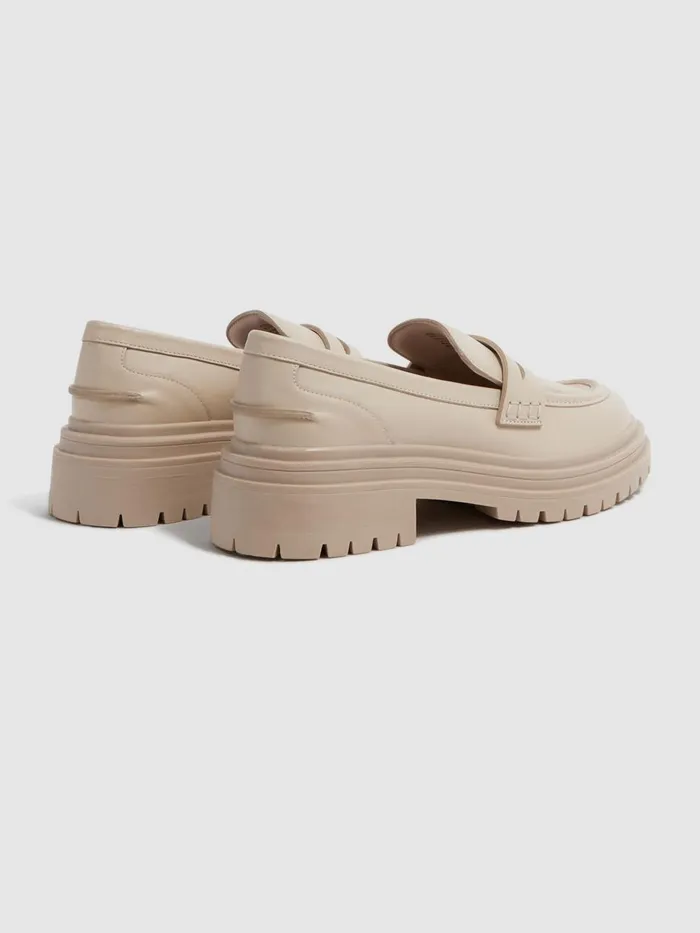 Women Reiss Flats Adele Leather Chunky Cleated Loafers Ecru