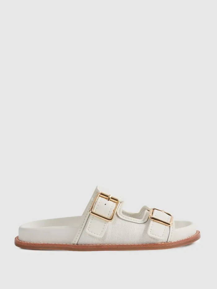 Women Reiss Flats Ezra Leather Raffia Sliders White