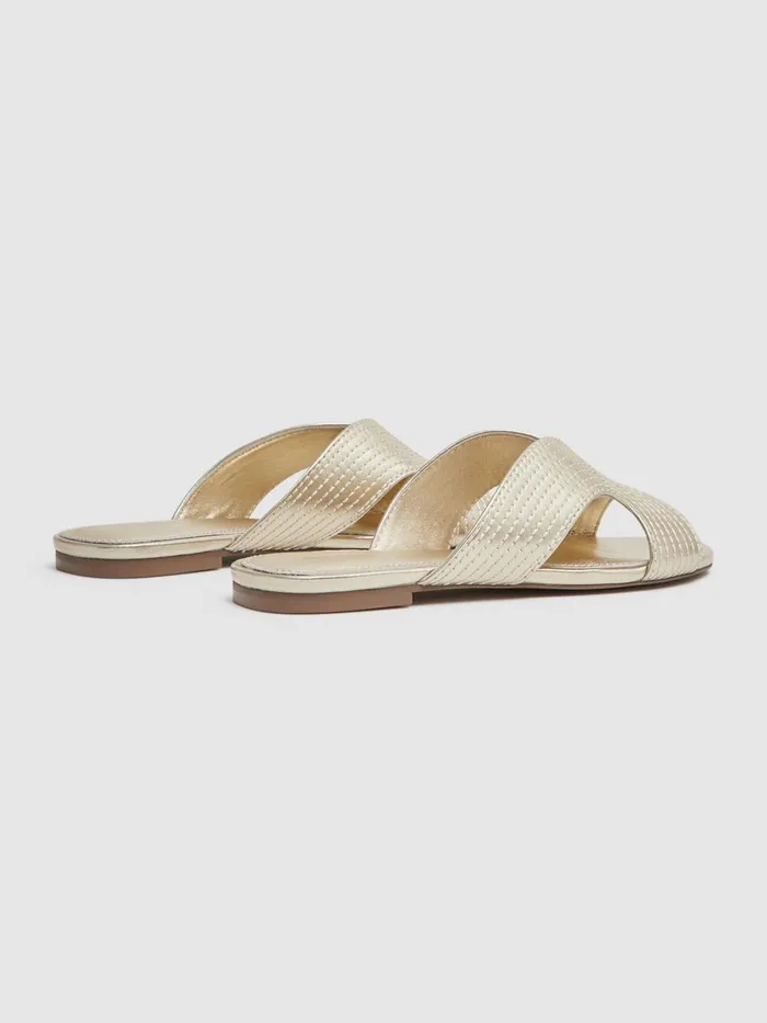 Women Reiss Flats Rose Leather SlipOn Sandals Gold
