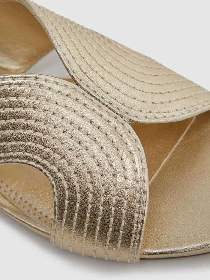 Women Reiss Flats Rose Leather SlipOn Sandals Gold