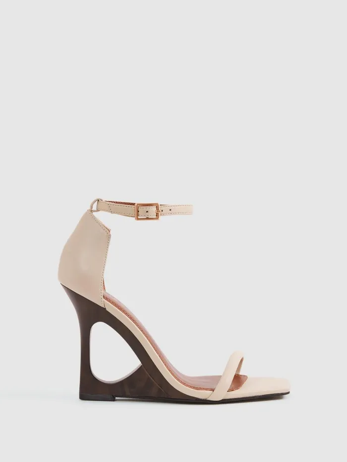 Women Reiss Heels Cora Leather Strappy Wedge Heels Off White