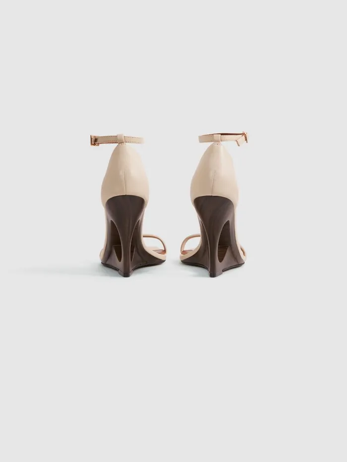Women Reiss Heels Cora Leather Strappy Wedge Heels Off White