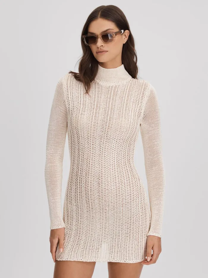 Women Reiss Knitwear Morrow Mini Ivory Sheer Knitted Dress Ivory